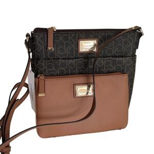 Brand New CALVIN KLEIN CK LOGO Embossed Crossbody 2 PC set Black Brown